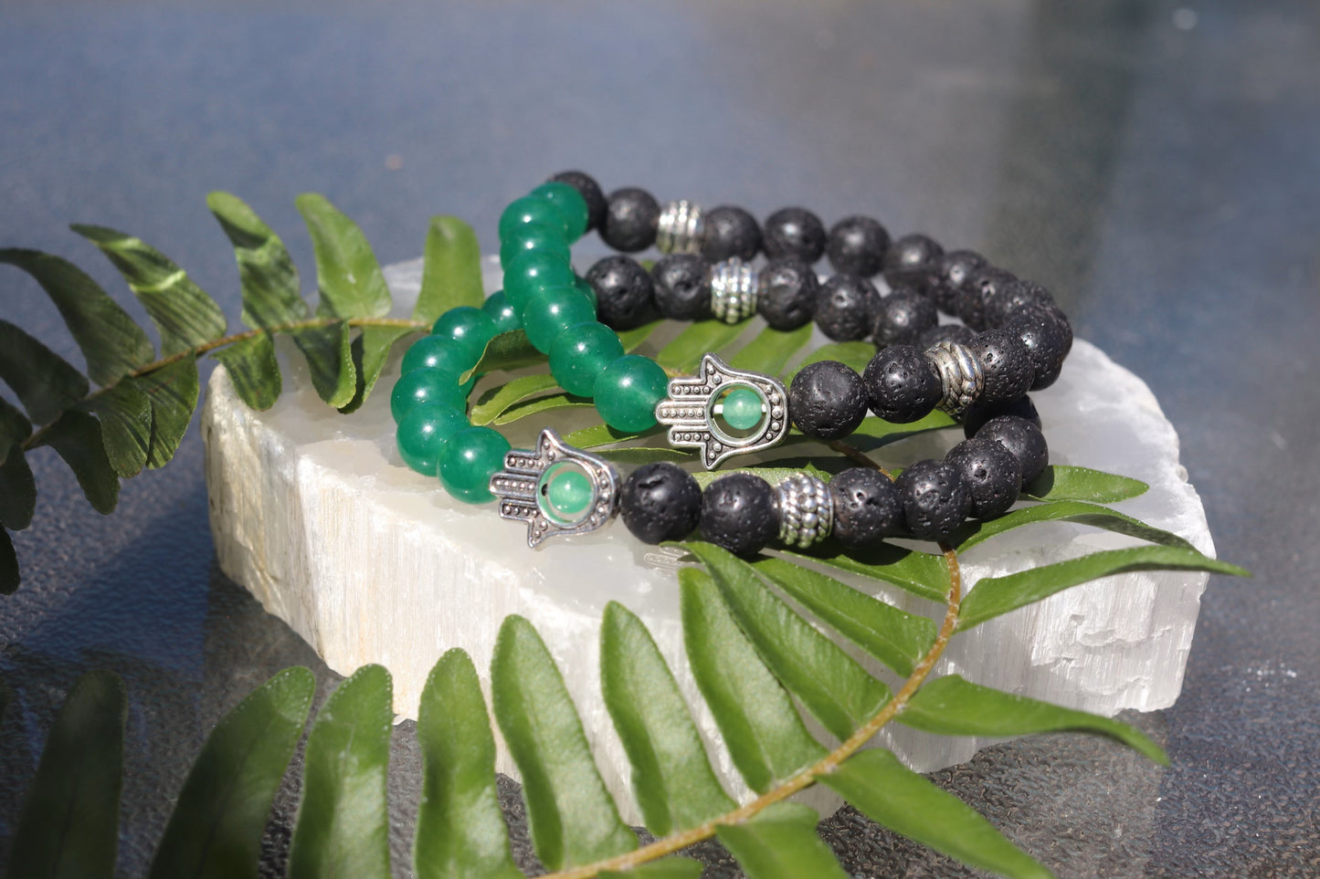 Lava Stone Bracelets with Hamsa - 8mm