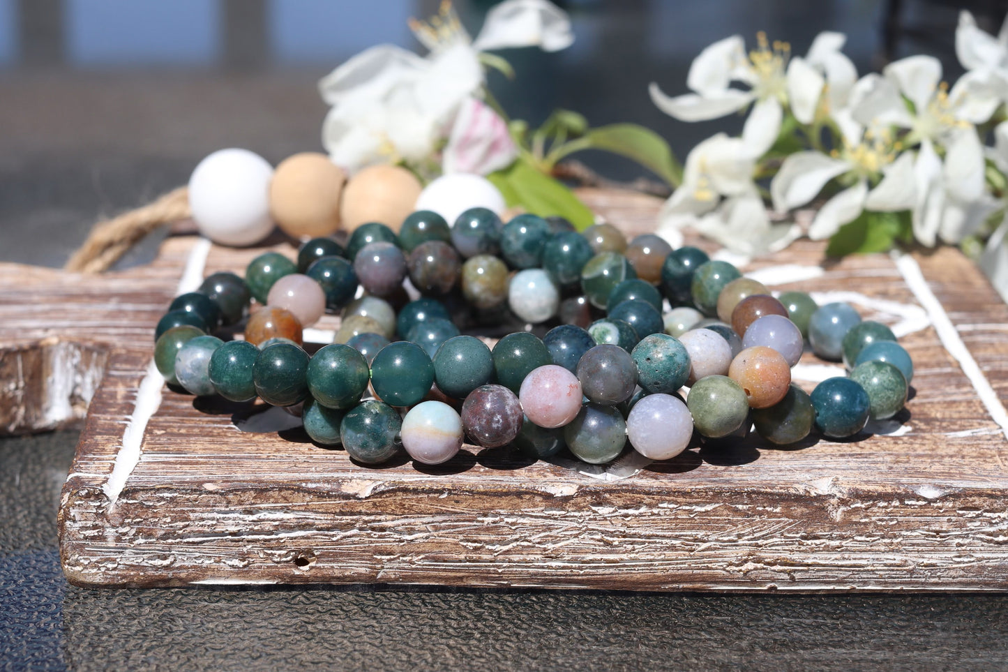 Moss Agate Bracelets - 8mm & 2mm