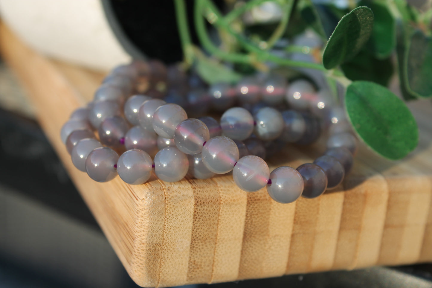 Natural Grey Agate Bracelet - 8mm