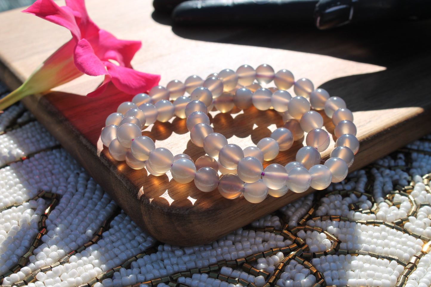 Natural Grey Agate Bracelet - 8mm