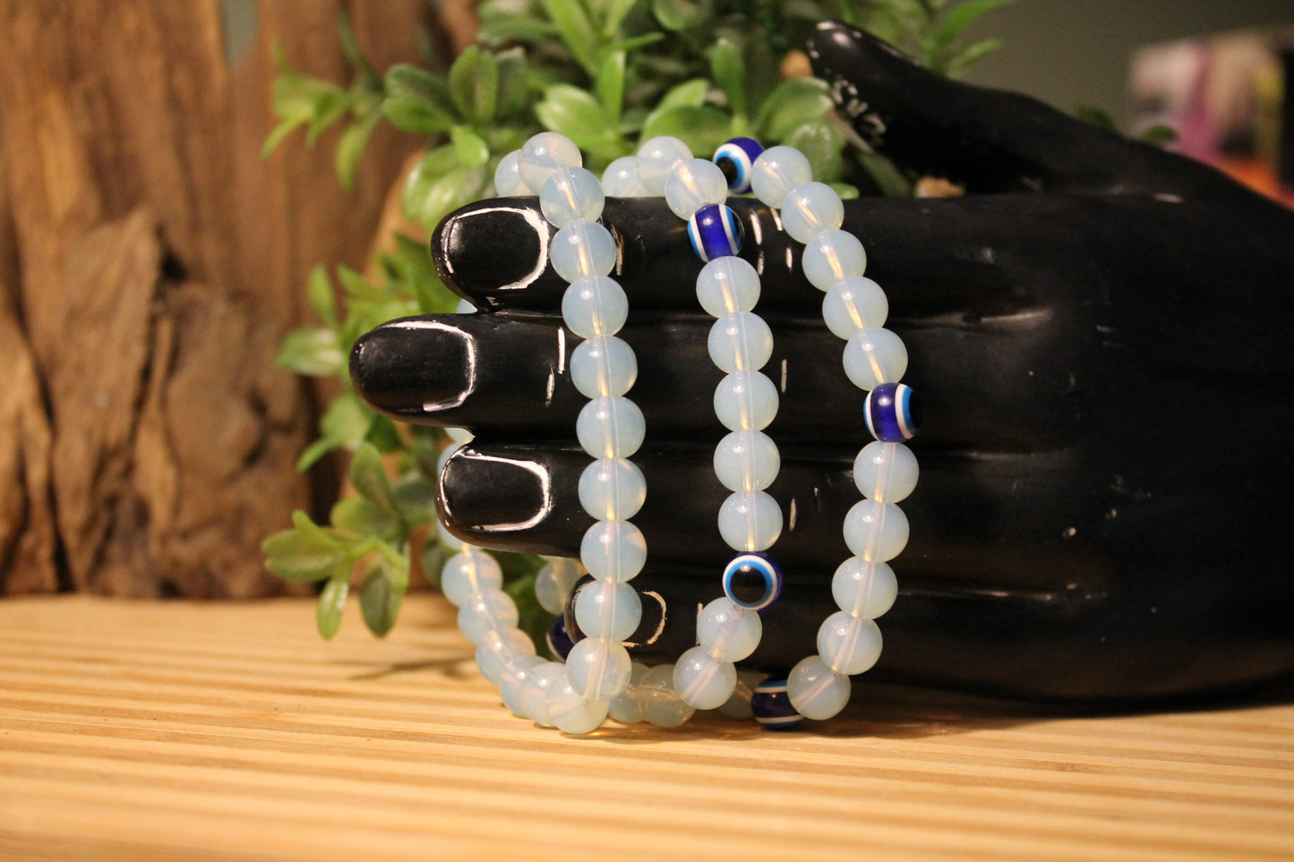 Opalite and Opalite with Evil Eye Bracelets - 8mm