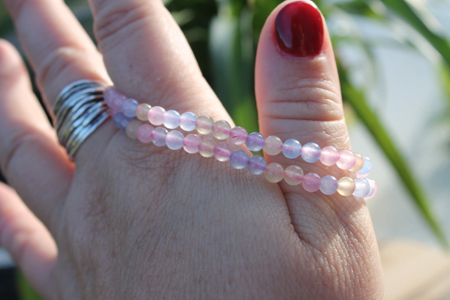 Chalcedony Bracelets - 6mm (Blue) and 2mm (Rainbow)