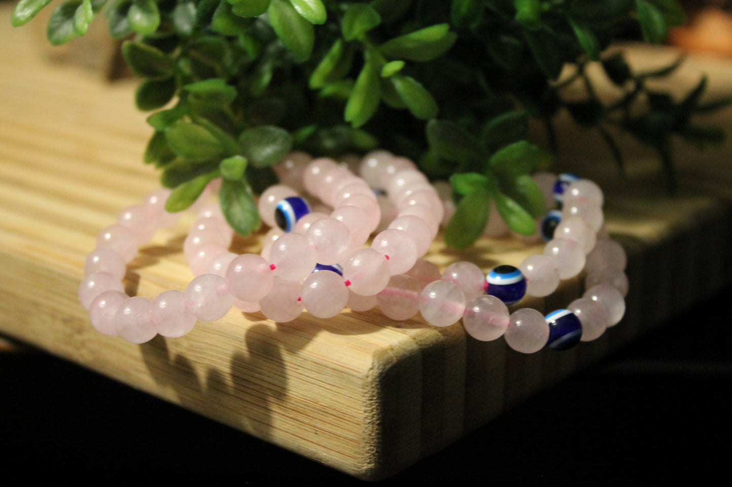 Rose Quartz & Rose Quartz with Evil Eye Bracelets - 8mm