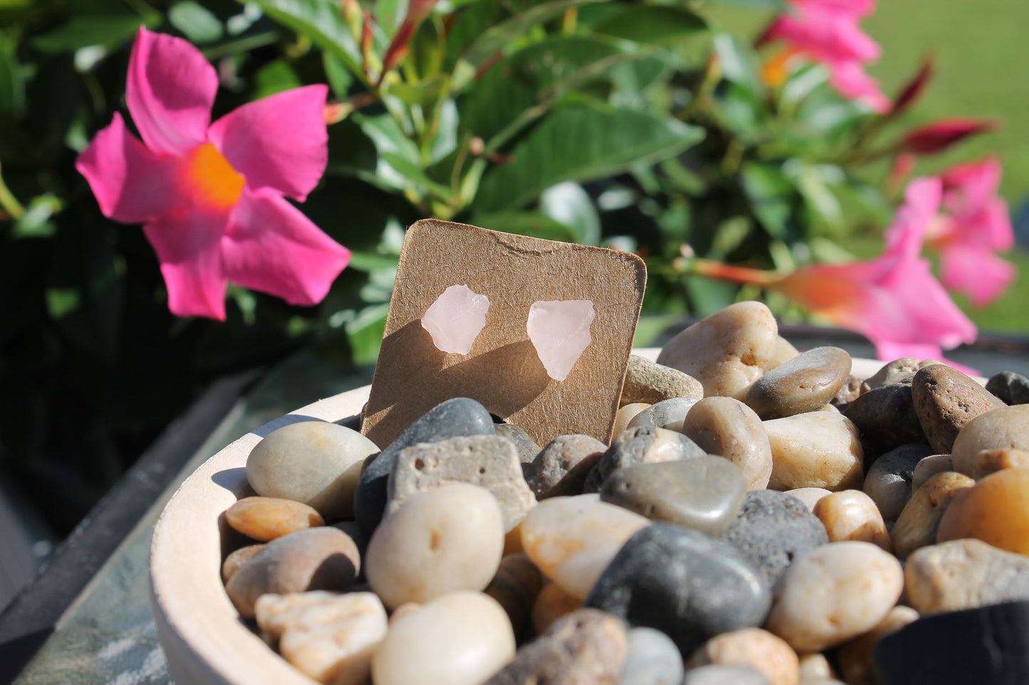 Rough cut Rose Quartz earrings w/ sterling posts