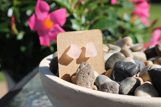 Rough cut Rose Quartz earrings w/ sterling posts