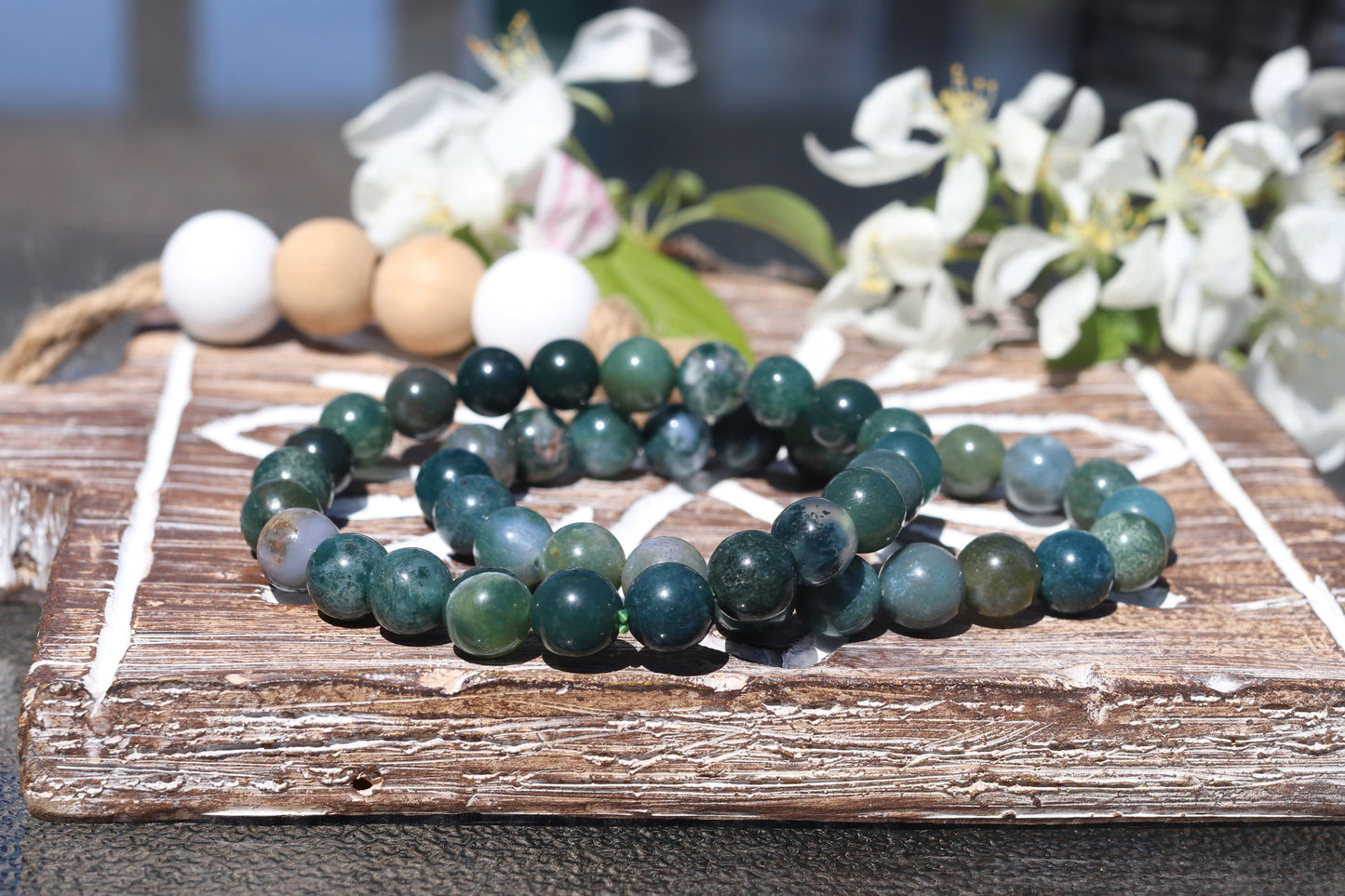 Moss Agate Bracelets - 8mm & 2mm