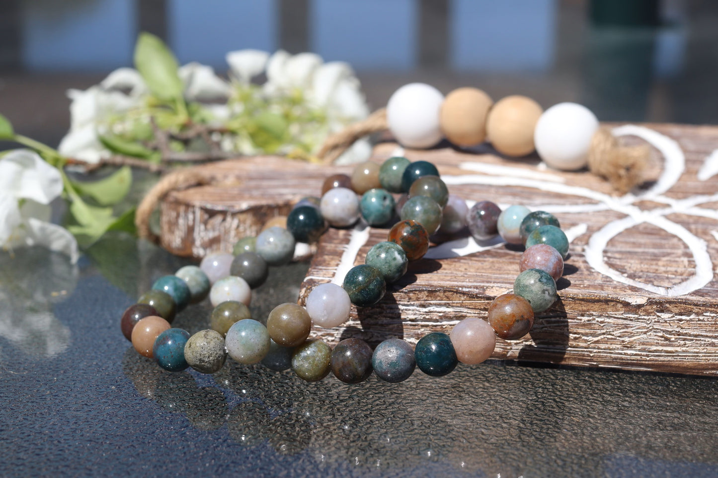 Moss Agate Bracelets - 8mm & 2mm